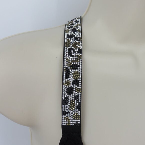 Victorias Secret Small Deep V Black Animal Rhinestone Bralette Bra Underwire - Picture 2 of 15